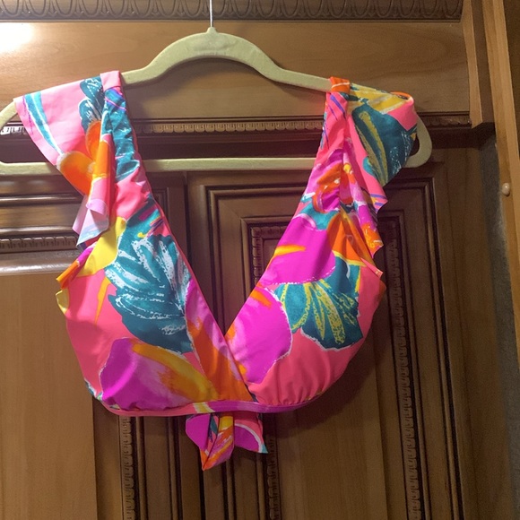 NWOT LA BLANCA Isla Printed Flutter Sleeve Bikini Top Size 14 - Picture 4 of 8